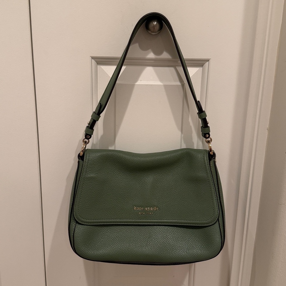 Kate Spade Sage Green Leather Baguette Shoulder Bag